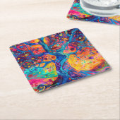 カラフルツリーオブライフレインボーセレニティ自然アート スクエアペーパーコースター (アングル)