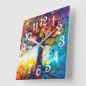 カラフルツリーオブライフレインボーセレニティ自然アート スクエア壁時計 (傾斜)
