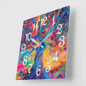 カラフルツリーオブライフレインボーセレニティ自然アート スクエア壁時計 (傾斜)