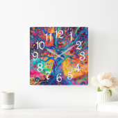 カラフルツリーオブライフレインボーセレニティ自然アート スクエア壁時計 (ホーム)