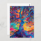 カラフルツリーオブライフレインボーセレニティ自然アート ポストカード (正面/裏面)