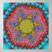 カラフルティール(緑がかった色)、ピンクおよび緑のフラクタル ポスター (正面)