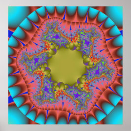 カラフルティール（緑がかった色）、ピンクおよび緑のフラクタル ポスター