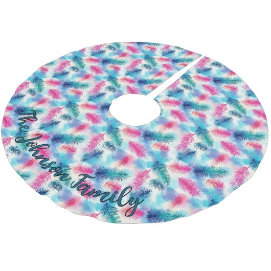 カラフルティール(緑がかった色)、ピンクと紫の枝のファミリー名 ブラッシュドポリエステルツリースカート (アングル)