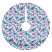 カラフルティール(緑がかった色)、ピンクと紫の枝のファミリー名 ブラッシュドポリエステルツリースカート (正面)