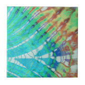 カラフルティール(緑がかった色)ブラウン抽象芸術モダンろうけつ染め絞り染め タイル (正面)