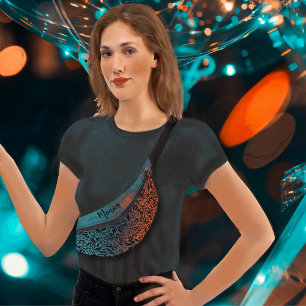 カラフルティール（緑がかった色）ブルーオレンジフモダンララルパターン ファニーパック