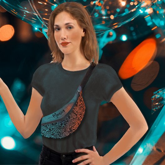 カラフルティール（緑がかった色）ブルーオレンジフモダンララルパターン ファニーパック