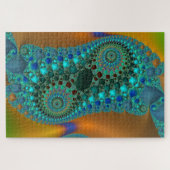 カラフルティール(緑がかった色)ホログラフィックフラクタル抽象芸術アート ジグソーパズル (横)