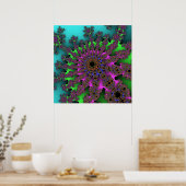 カラフルティール（緑がかった色）、緑および紫のフラクタル ポスター (キッチン)