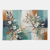 カラフルティール(緑がかった色)離れフローラ抽象芸術ブルーラストタン キッチンタオル (横)