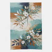 カラフルティール(緑がかった色)離れフローラ抽象芸術ブルーラストタン キッチンタオル (縦)