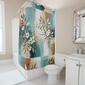 カラフルティール（緑がかった色）離れフローラ抽象芸術ブルーラストタン シャワーカーテン (インサイチュ)