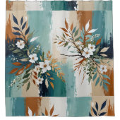 カラフルティール（緑がかった色）離れフローラ抽象芸術ブルーラストタン シャワーカーテン (正面)