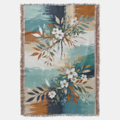 カラフルティール（緑がかった色）離れフローラ抽象芸術ブルーラストタン スローブランケット (正面縦)