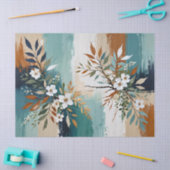 カラフルティール(緑がかった色)離れフローラ抽象芸術ブルーラストタン 薄葉紙 (クラフト)