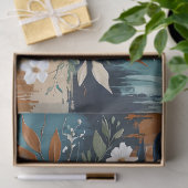 カラフルティール(緑がかった色)離れフローラ抽象芸術ブルーラストタン 薄葉紙 (ギフト)