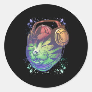 カラフルテクノキャットDJミュージシャンRaver Kitten ラウンドシール