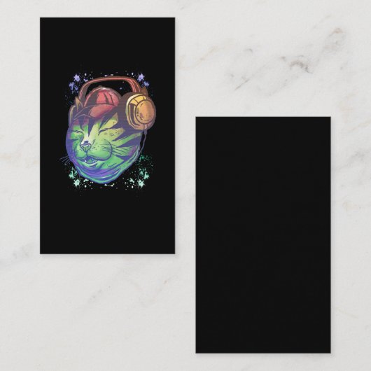 カラフルテクノ猫DJミュージシャンレーバーキッテン 名刺 (正面/裏面)