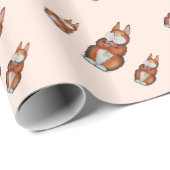 カラフルデイジーで微笑む茶色のバニーのウサギ ラッピングペーパー (ロールコーナー)