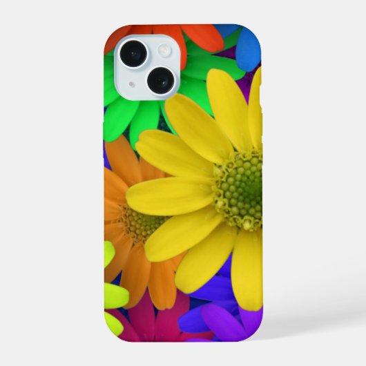 カラフルデイジーの背景 iPhone 15ケース (裏面)