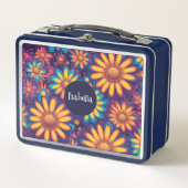 カラフルデイジーの花の素朴なサイケデリック模様 メタルランチボックス (正面)