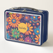 カラフルデイジーの花の素朴なサイケデリック模様 メタルランチボックス (正面)