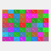 カラフルデイジースクウェア、抽象芸術アート、赤紫 ラッピングペーパーシート (正面)