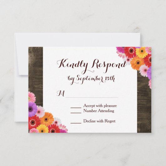 カラフルデイジーバ素朴ーンウッド結婚式RSVPカード 出欠カード (正面)
