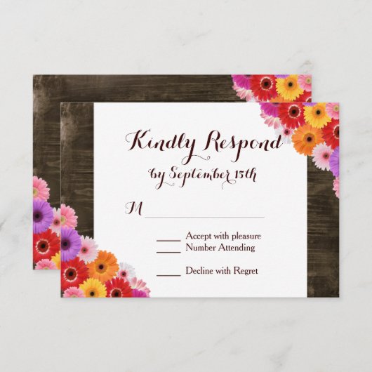 カラフルデイジーバ素朴ーンウッド結婚式RSVPカード 出欠カード (正面/裏面)