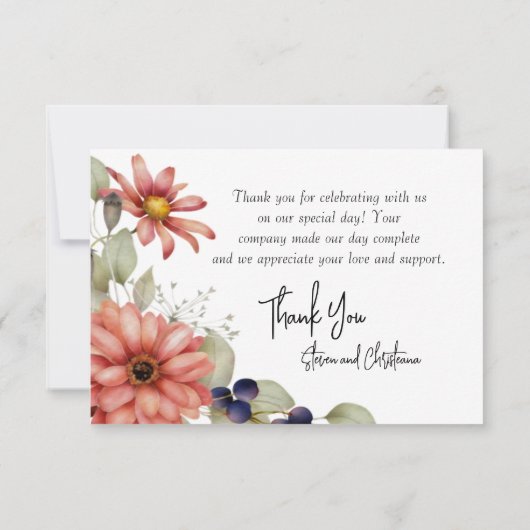 カラフルデイジーワイルドフラワー水彩フローラ サンキューカード (裏面)