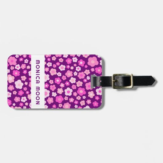 カラフルデイジー柄かわいい紫カスタム色 ラゲッジタグ (正面横)