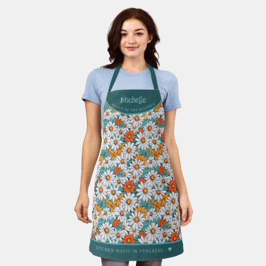 カラフルデイジー植物学パーソナライズされた エプロン (着用した状態)