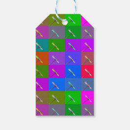 カラフルデイジー正方形、抽象芸術フローラ写真 ギフトタグ