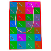 カラフルデイジー正方形、抽象芸術小プリント ミディアムペーパーバッグ (正面)