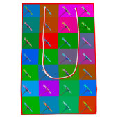 カラフルデイジー正方形、抽象芸術小プリント ミディアムペーパーバッグ (裏面)