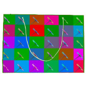 カラフルデイジー正方形、抽象芸術小プリント ラージペーパーバッグ (裏面)