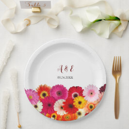 カラフルデイジー結婚花模様 ペーパープレート