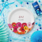 カラフルデイジー結婚花模様 ペーパープレート (パーティー)