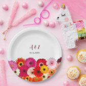 カラフルデイジー結婚花模様 ペーパープレート (パーティー)