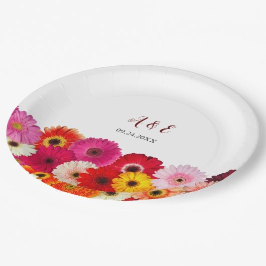 カラフルデイジー結婚花模様 ペーパープレート (アングル)