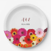 カラフルデイジー結婚花模様 ペーパープレート (正面)