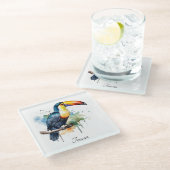 カラフルトゥーカンの枝の上に座る ガラスコースター (アングル)