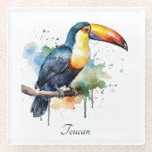 カラフルトゥーカンの枝の上に座る ガラスコースター (正面)