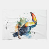 カラフルトゥーカンの枝の上に座る キッチンタオル (横)