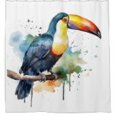 カラフルトゥーカンの枝の上に座る シャワーカーテン (正面)