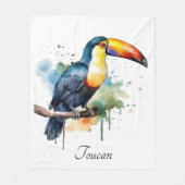 カラフルトゥーカンの枝の上に座る フリースブランケット (正面)