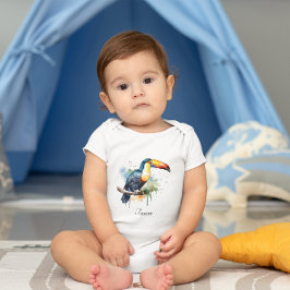 カラフルトゥーカンの枝の上に座る ベビーボディスーツ