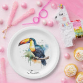 カラフルトゥーカンの枝の上に座る ペーパープレート (パーティー)