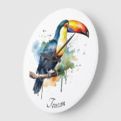 カラフルトゥーカンの枝の上に座る ラージ壁時計 (傾斜)